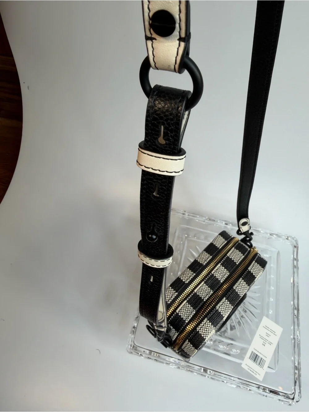 Tory Burch Perry Bombe Gingham Mini Bag Black & White  Crossbody.  NWT